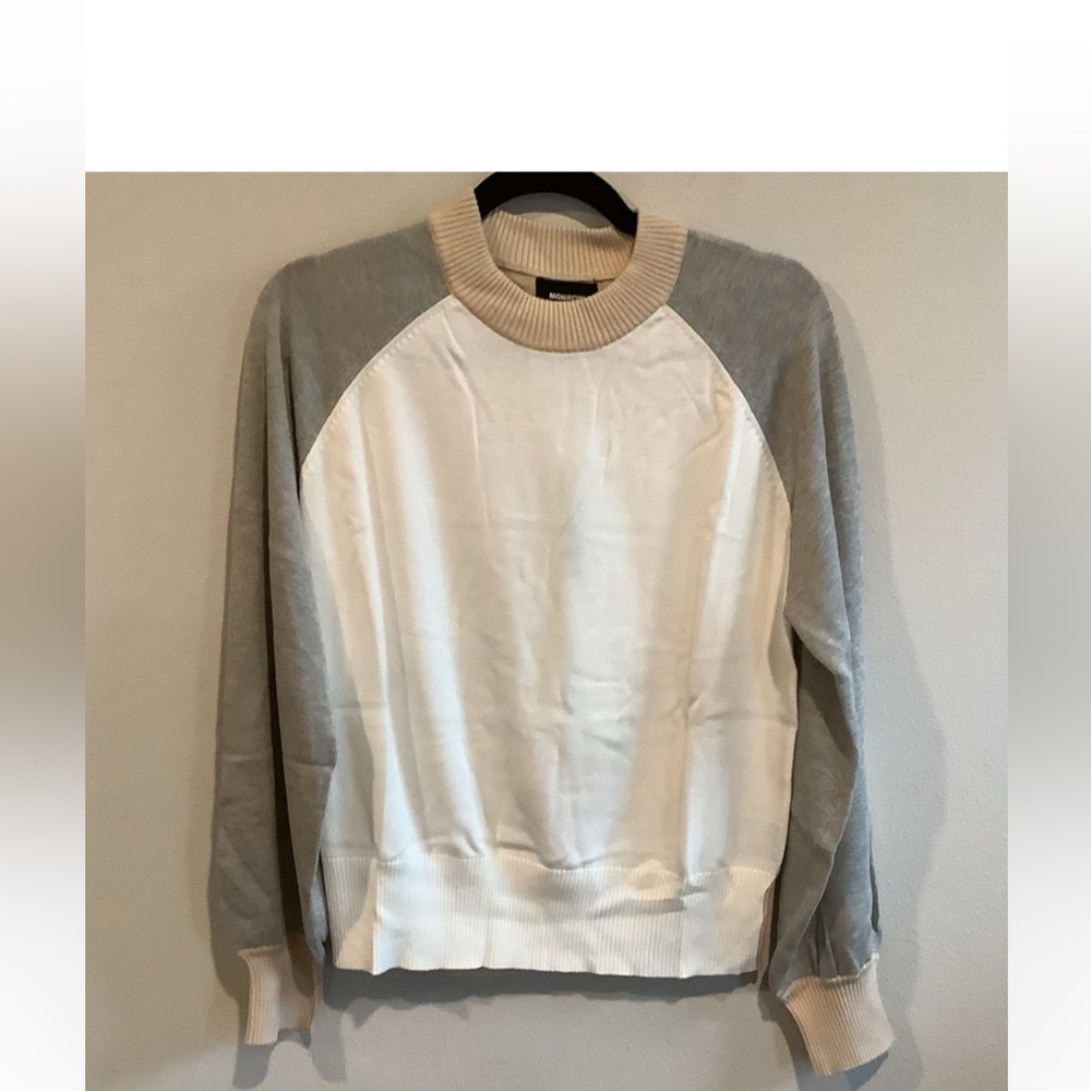 Monrow Revolve Colorblock Crewneck Sweater Bone S… - image 1